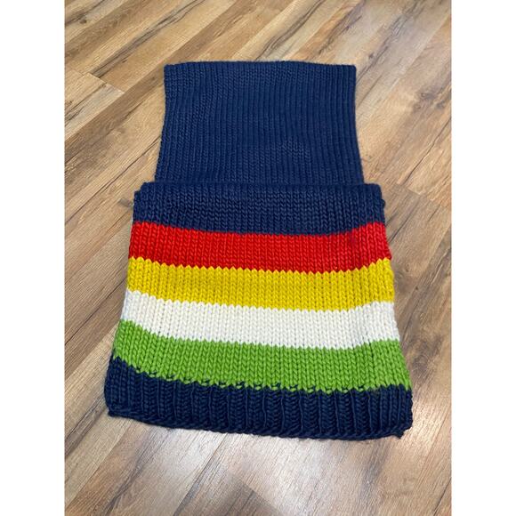 ModCloth Chunky Knit Scarf Navy Rainbow Thick Heavy Unisex - Picture 2 of 5